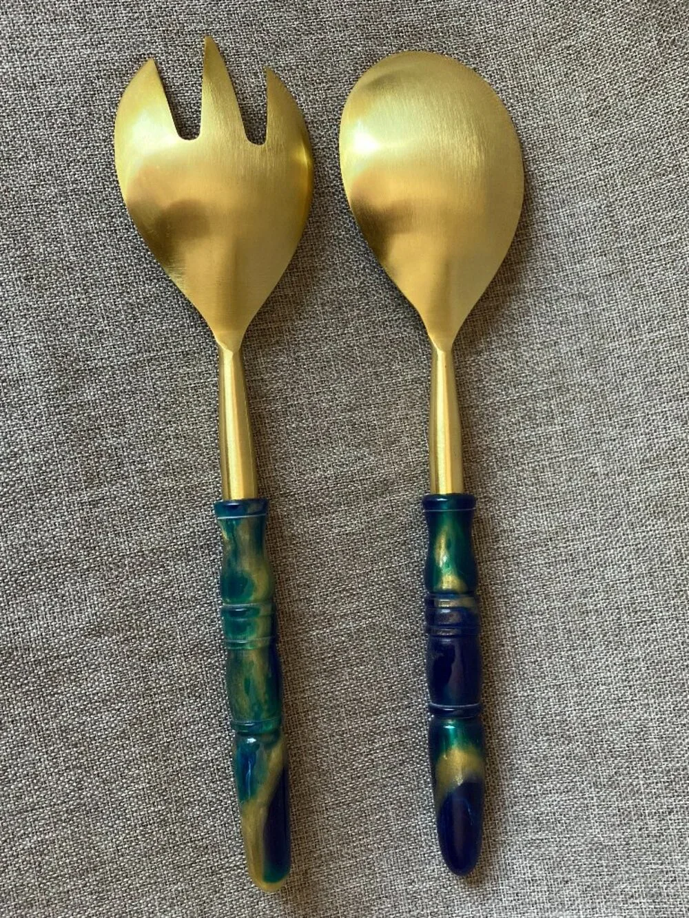 NWT Salad Servers Gold Tone Stainless Steel Marbled Resin by Creative Co-Op